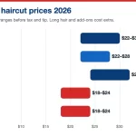 Supercuts haircut price by style and length Bar chart of Supercuts haircut price ranges for adults, men, women, kids and seniors in 2026